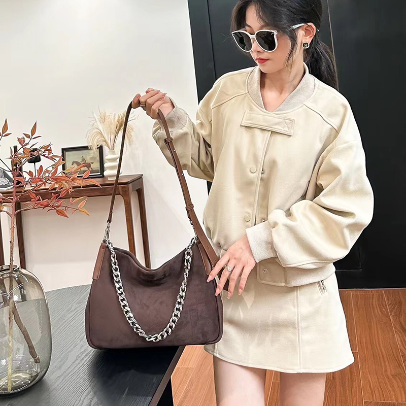 Suede Cowhide Leather Shoulder Bag for Women LH3599_4 Colors